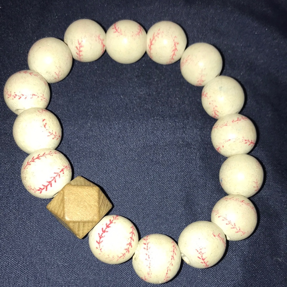 Baseball Print Beaded Stretch Bracelet